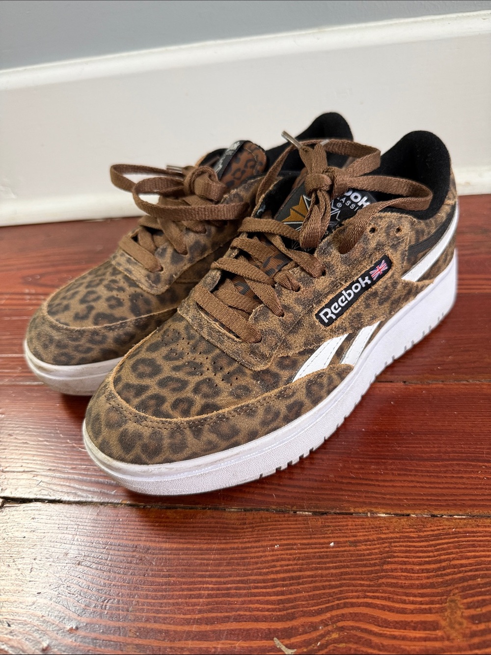 Reebok Leopard Print Low-Top Sneakers in Brown and White
